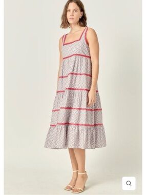 English Factory embroidered tiered midi dress, size L